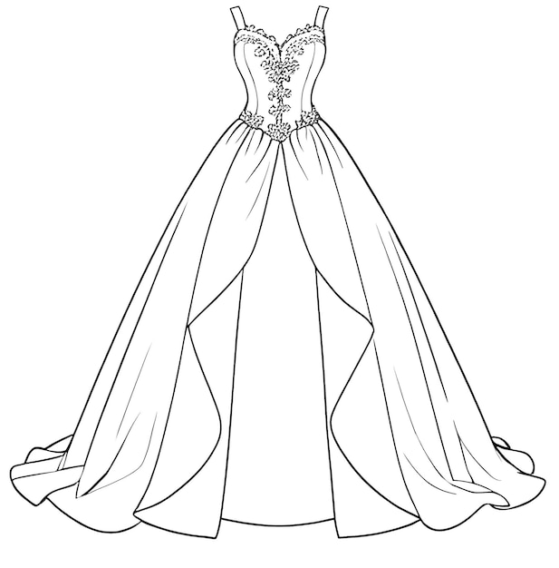 Hand drawn vector illustration of dress princess coloring page