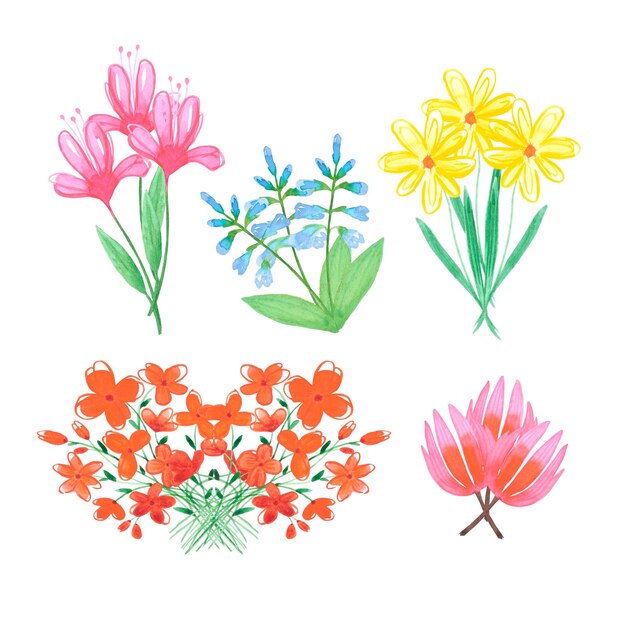 Photo hand drawn watercolor abstract daisy and tulip flowers bouquet isolated on white background can be used for cards label poster and other printed products