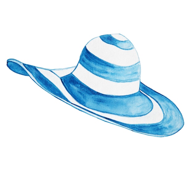 Ручная акварельная пляжная шляпа на белом фоне