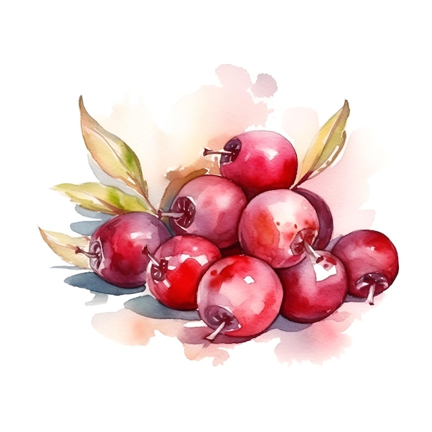 Hand drawn watercolor berries isolated on white background red cranberry aquarelle sketch image