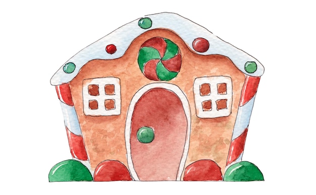 hand drawn watercolor biscuit house on white