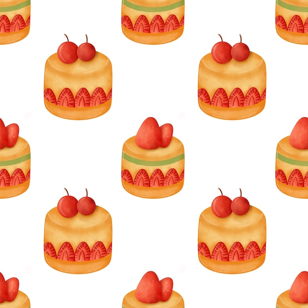 Hand drawn watercolor cakes seamless patterns.