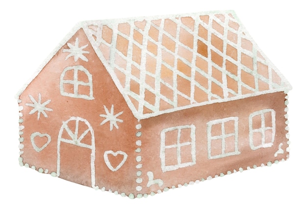 Hand drawn watercolor Christmas gingerbread house