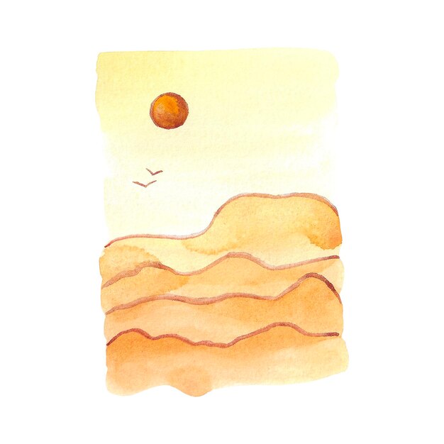 Foto paesaggio desertico ad acquerello disegnato a mano isolato su sfondo bianco può essere utilizzato per l'etichetta di stampa delle carte