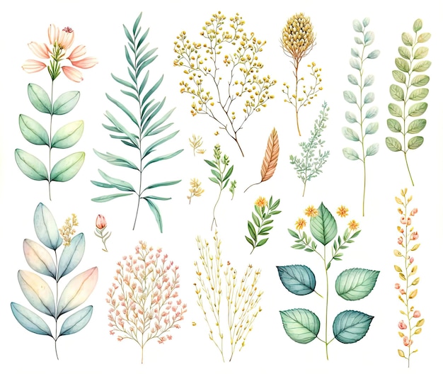 Hand drawn watercolor floral elements for your designs generative ai