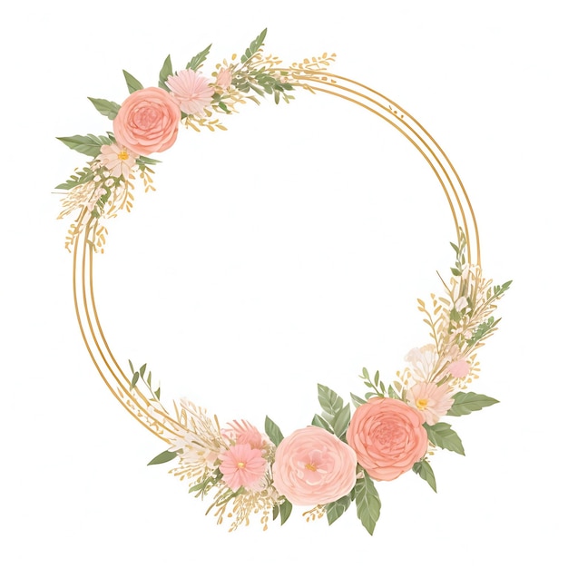 Hand drawn watercolor floral frame wreath on white background
