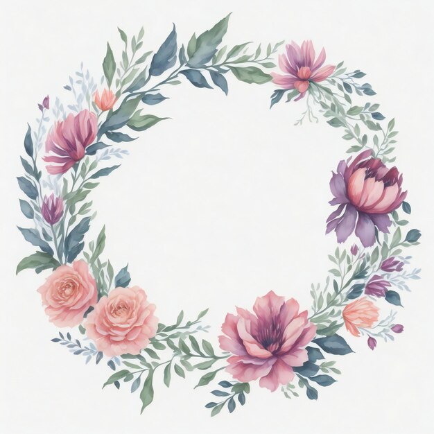 Hand drawn watercolor floral wreath on white background Vector illustration