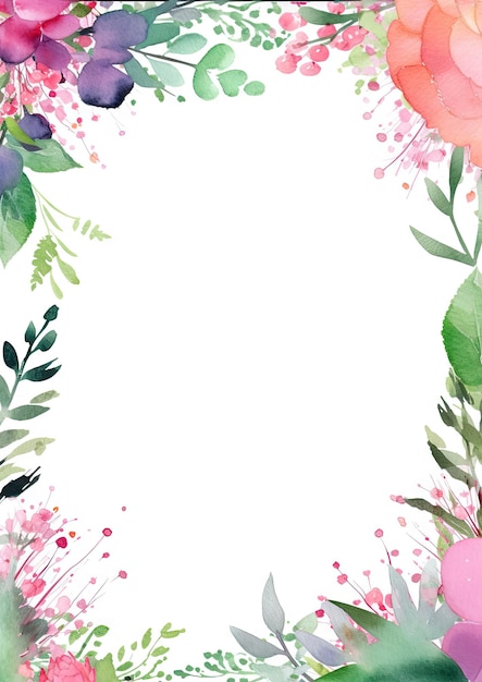 Hand drawn watercolor flower frame template for event invitation