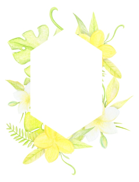 Hand Drawn Watercolor Frame With Cute Tropical Flower