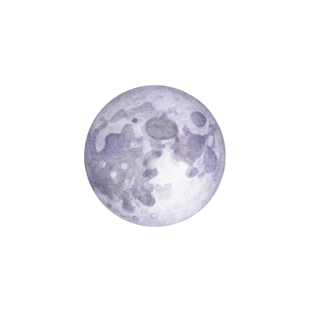 Photo hand drawn watercolor full moon on white