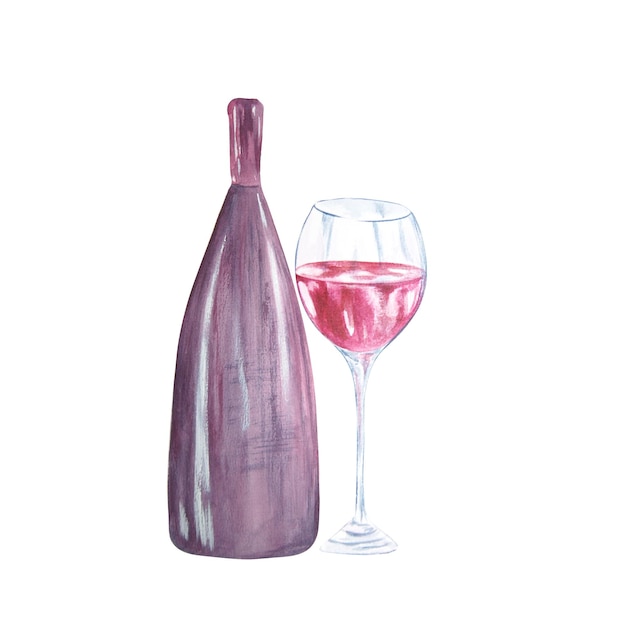 흰색 배경에 와인을 넣은 손으로 그린 수채색 유리. 래스터 다양한 컴포지션에서 사용 가능