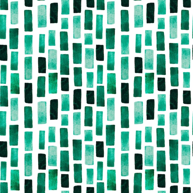 Hand drawn watercolor green emerald short stripes isolated on white Seamless abstract pattern Trendy geometric illustrtion