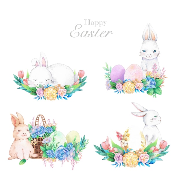 Hand drawn watercolor happy easter for design Watercolor illustration