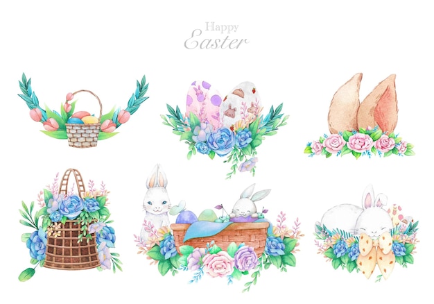 Hand drawn watercolor happy easter for design Watercolor illustration