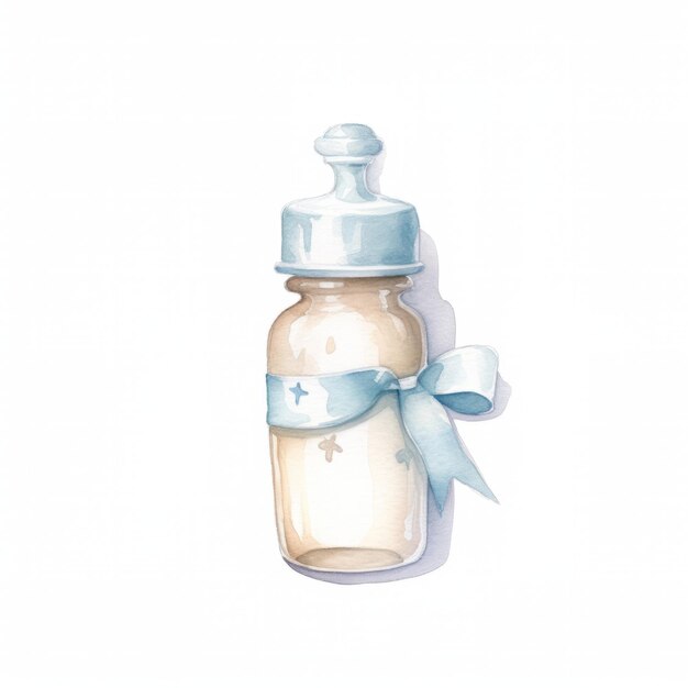 Hand drawn watercolor illustration of baby bottle isolated on white background