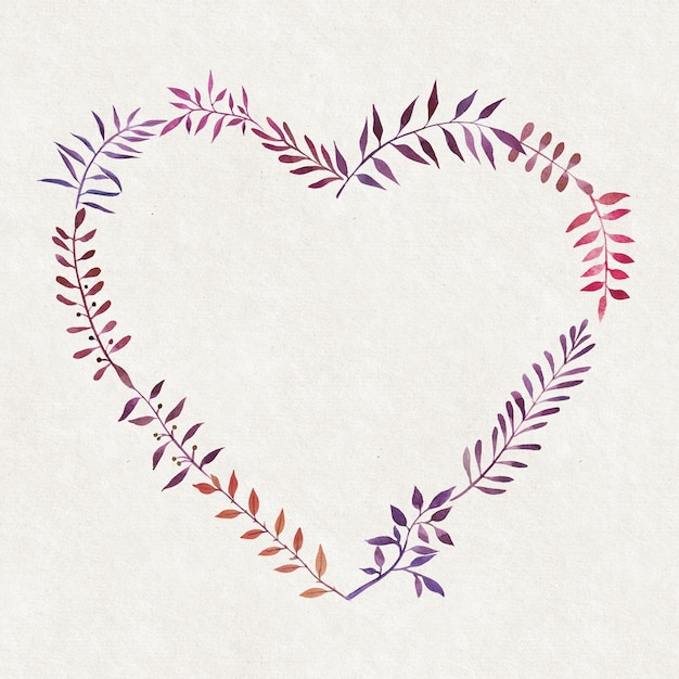 Photo hand drawn watercolor illustration of botanical branches decorative graphic frame in shape of heart