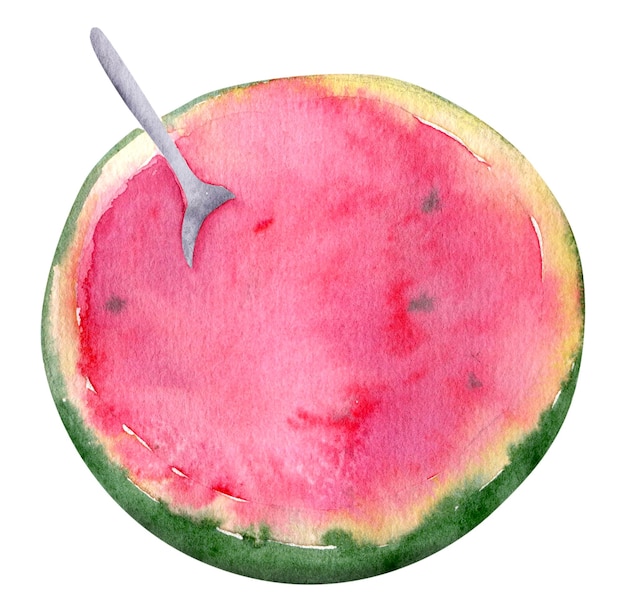 Hand drawn watercolor juicy watermelon slice