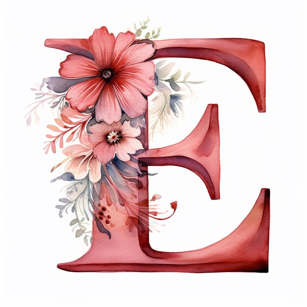 Photo hand drawn watercolor letter e