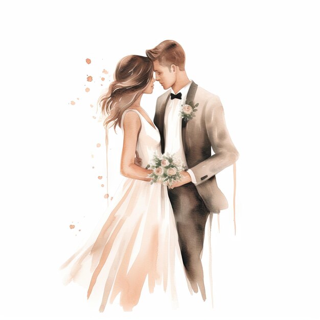 Photo hand drawn watercolor minimal style cartoon lover couple wedding ceremony