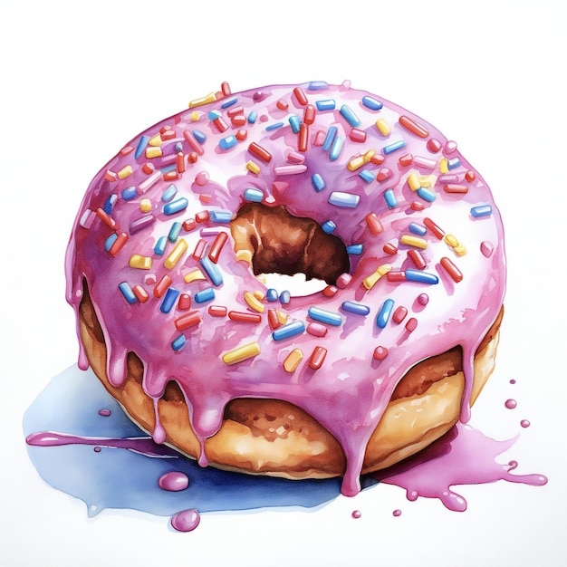 hand drawn watercolor oil painting donut