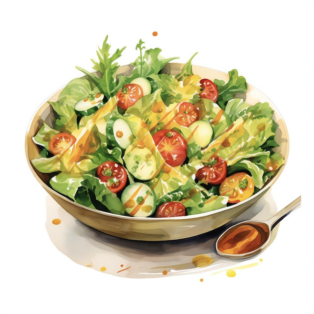 hand drawn watercolor oil painting salad