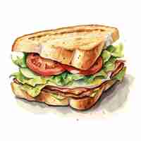 Photo hand drawn watercolor oil painting sandwich