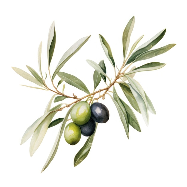 Foto pittura ad acquerello disegnata a mano di un ramo d'olivo