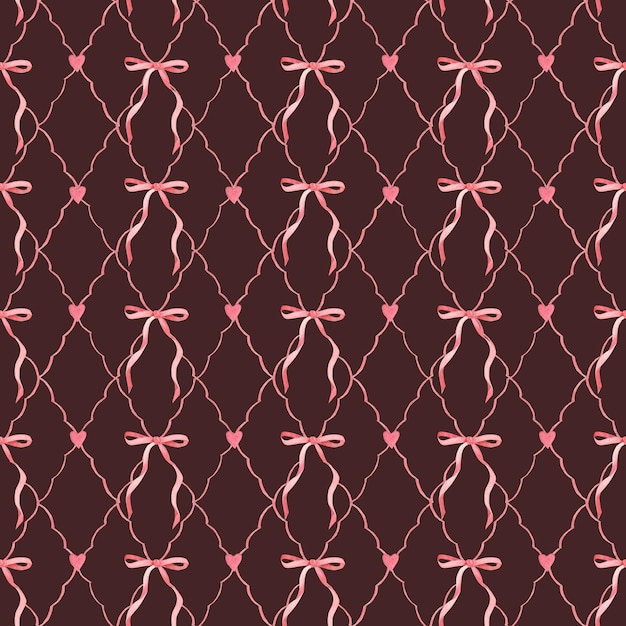 사진 손으로 그려진 수채화 분홍색 활과 심장 매 없는 패턴 로맨틱한 초청을위한 발렌타인 디자인 디자인 코켓 코어 소녀 장식