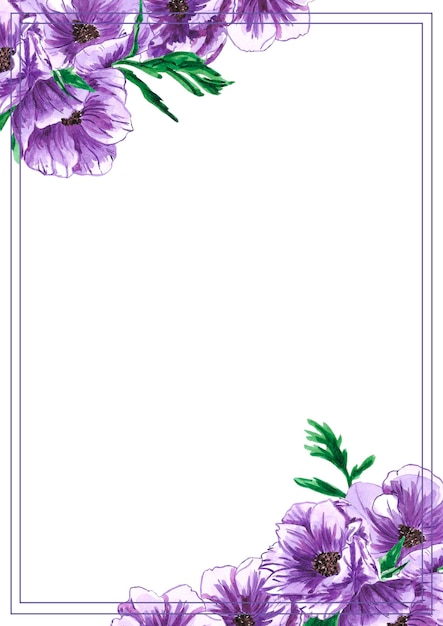 Photo hand drawn watercolor purple anemone flower card isolated on white background scrapbook post card banner lable