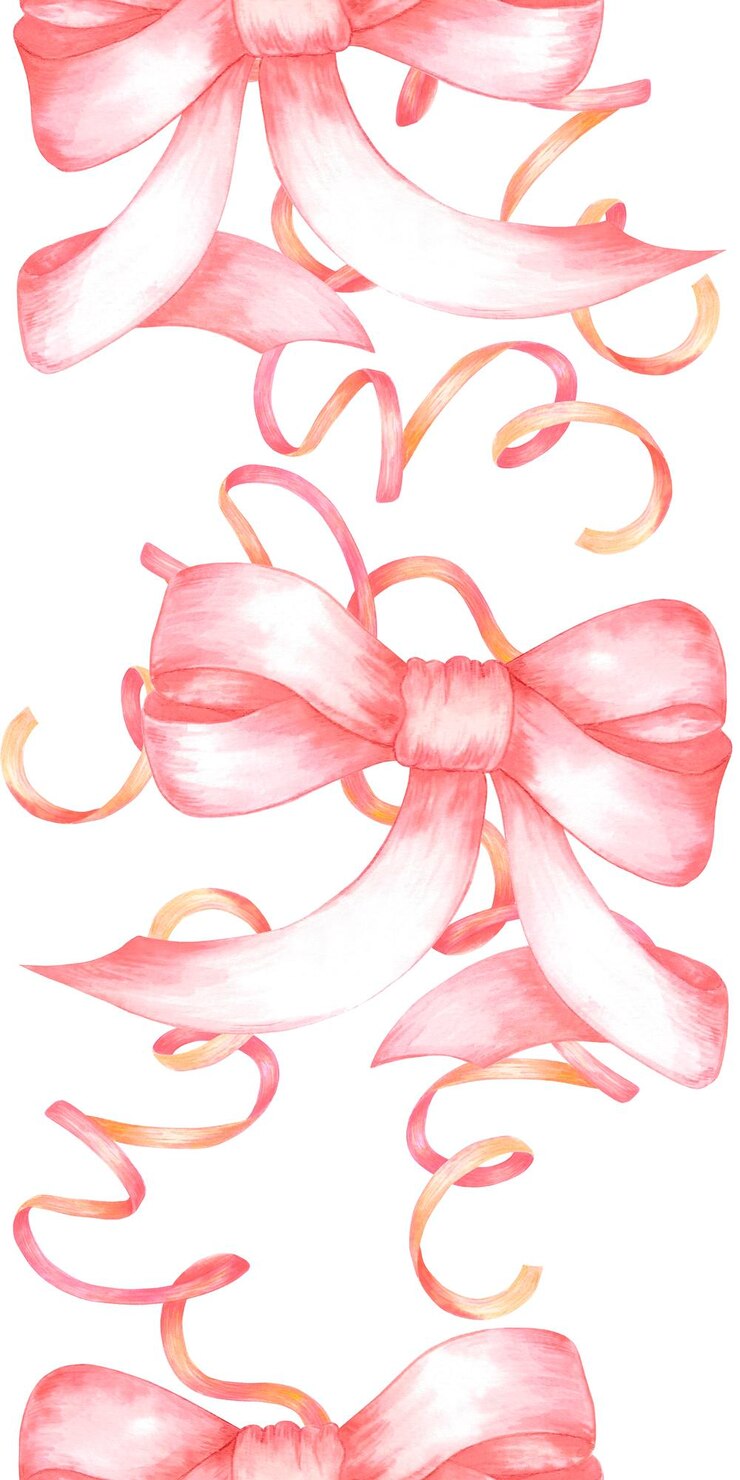 Hand drawn watercolor red bows and ribbons seamless vertical frame border Illustration isolated on white background Can be used for textile fabric wrapping and other printed products