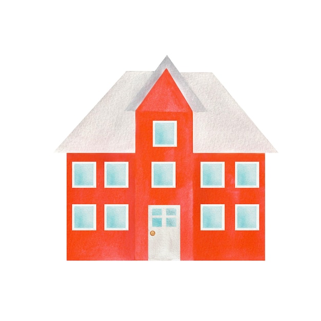 Hand drawn watercolor red house an illustration for printing design etc