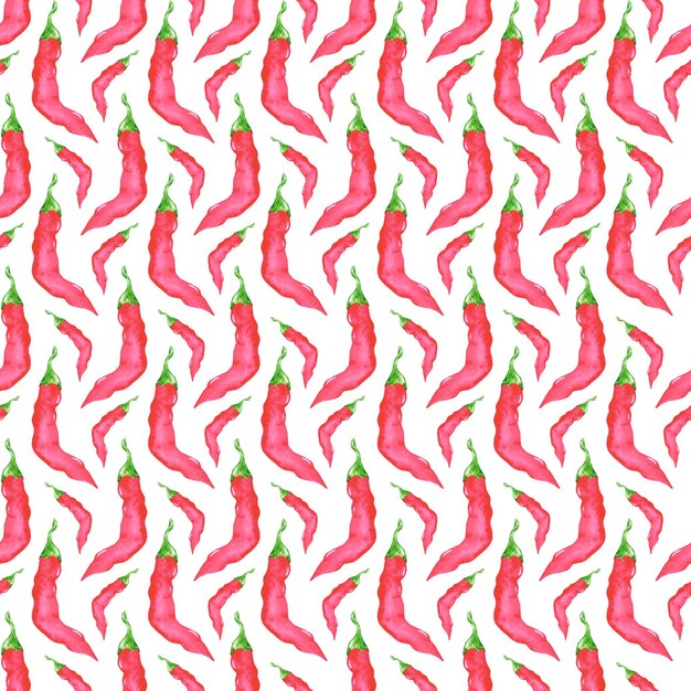Photo hand drawn watercolor red pepper seamless pattern isolated on white background can be used for textile fabric and other printed products