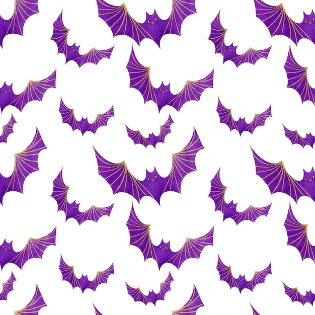 hand drawn watercolor seamless pattern with halloween bat