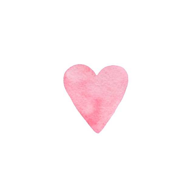 Photo hand drawn watercolor soft pink heart on white background.