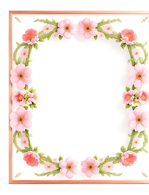 hand drawn watercolor wreath with abstract flowers and leaves isolated on a white