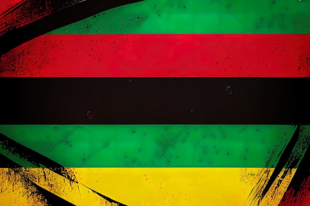 Hand drawn with brush artistic grunge textured PanAfrican flag red yellow green horizontal bands