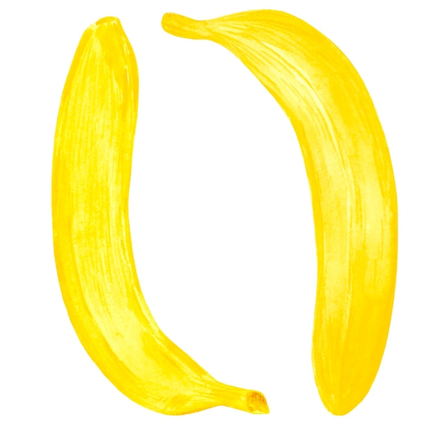 Нарисованная вручную желтая банановая акварельная иллюстрация Листья изолированы на белом фоне Может использоваться для этикетки шаблонов открыток