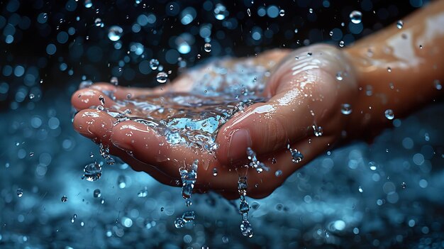 Foto una mano che lascia cadere l'acqua