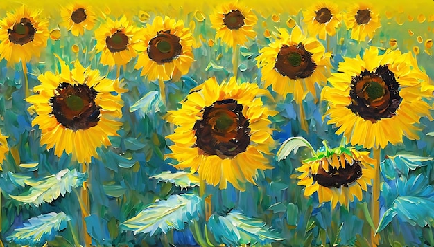 Hand Drowing Sunflower Oil Painting