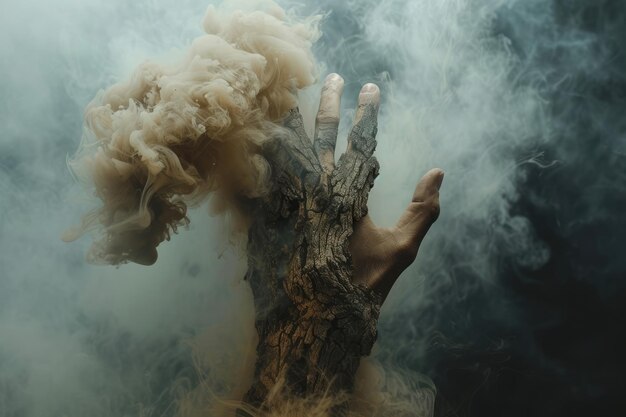 Photo hand emerging from smoke generative ai