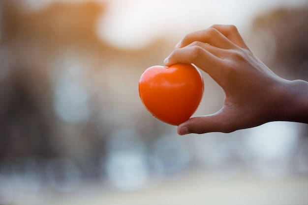 Foto hand en hart rood met goede lucht