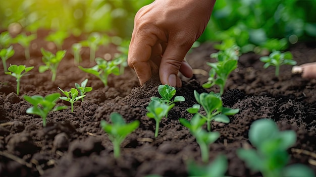 Hand of expert farmer collect soil and checking soil health before growth a seed of vegetable or plant seedling Agriculture gardening or ecology concept