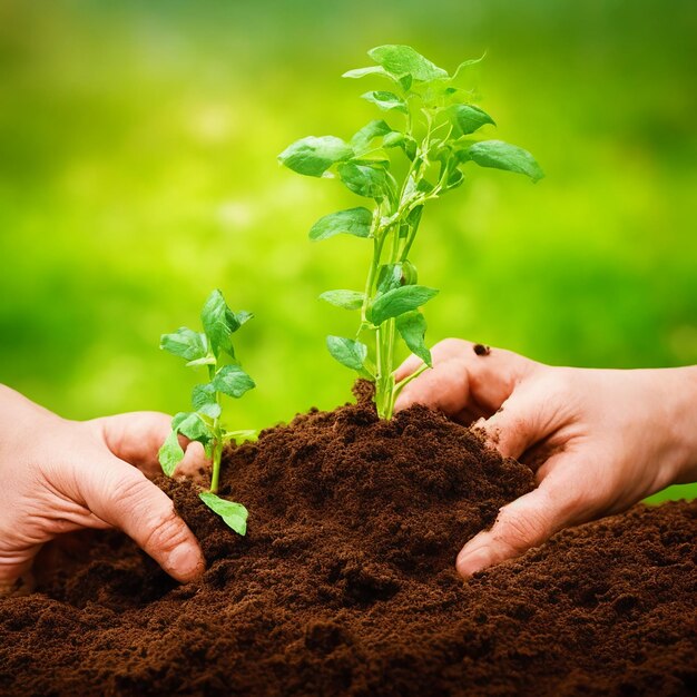 Hand of farmer planting new life outdoors generated by AI