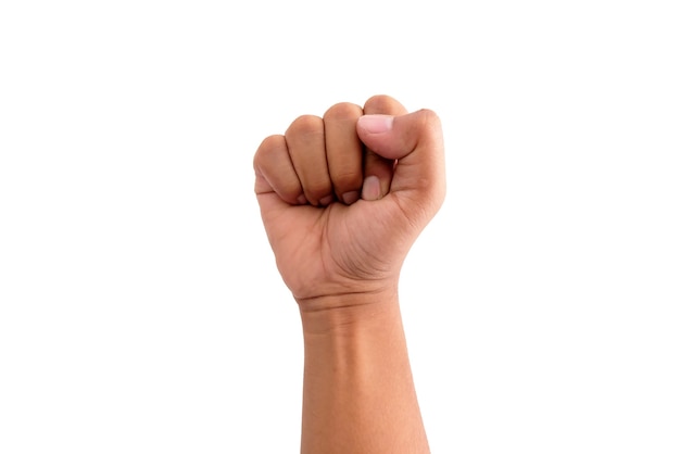 hand fists up in the air isolated in white background