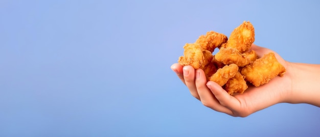 Photo hand fried chicken nuggets banner generate ai