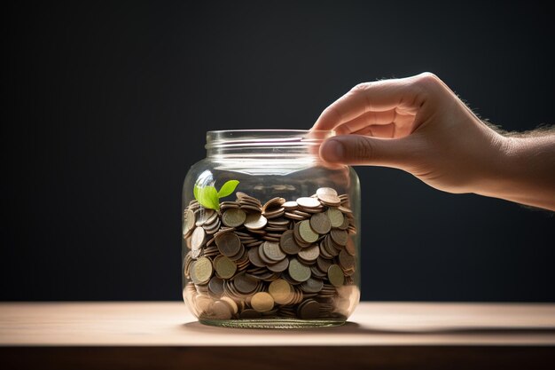 Hand geeft hart aan gezonde donatie pot aan de zijkanten van die kleine mensen staan