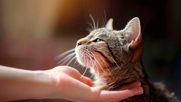 Photo hand gently petting cat affectionate touch feline companion domestic animal