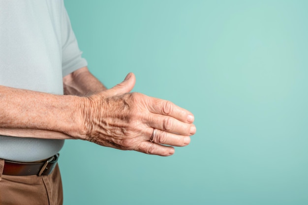 Foto la mano di un paziente geriatrico che simboleggia le sfide e i problemi di salute affrontati dagli anziani nel contesto della gerontologia