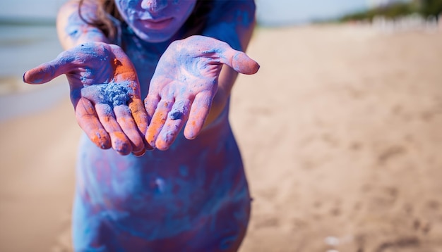 Hand geschilderd met blauwe kleur van blauwe holi moderne stedelijke holi vieringen feestelijke stadsleven hedendaagse tradities