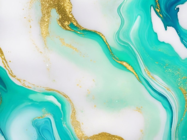 Hand geschilderde abstracte aquarel alcohol inkt met gouden glitter textuur achtergrond met Generative AI